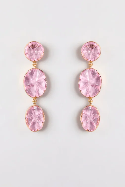 Wispy Pink Carved Floral Danglers